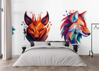 Logo illustration of a fox on a transparent background Wall mural