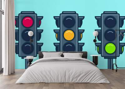 Traffic light icon set. Flat style Wall mural