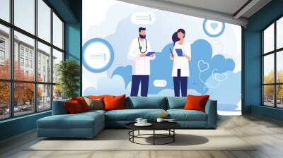 two doctors discussing the medical report flat vector illustration Wall mural