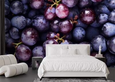 Many fresh purple grape background adorned with some droplets of water for food magazine photography generative ai Wall mural