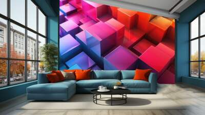 3d render geometric colorful cube or cubic design futuristic texture background. Generated AI image Wall mural