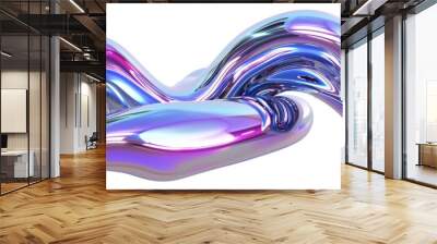 3d rendering dynamic shape fluid form liquid metallic chrome neon on white background. Generated AI Wall mural