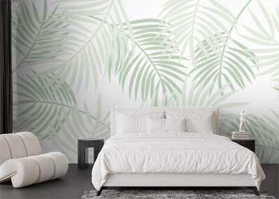 Green tropical leaves vector background. Exquisite simple tropical palm leaf wallpaper design for decor, fabric, print advertising, background. Wall mural