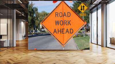 road work ahead sign Wall mural