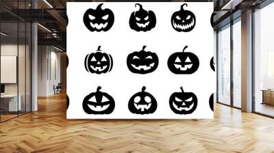 set of halloween pumpkins halloween pumpkin icons Icon illustration of a set of halloween pumpkin silhouettes of plants black and white vector illustration Wall mural