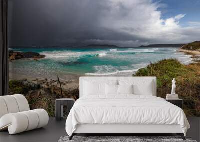 A storm approaching a bay on a remote coastline. Dolphin Beach, Esperance Western Australia Wall mural