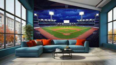 baseball stadium under roof view with fans Wall mural