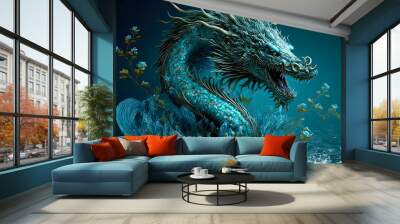 Chinese water dragon. Postproducted generative AI digital illustration. Wall mural