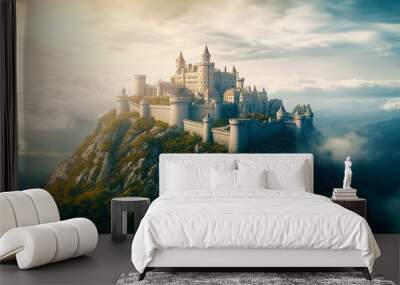 Fantasy landscape scenery with mysterious medieval castle. Postproducted generative AI illustration. Wall mural