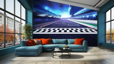 finish line on the racetrack with spotlights in motion blur Wall mural