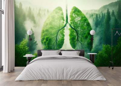 Green lung filled by the forest trees for healthy environment. Postproducted generative AI illustration. Wall mural