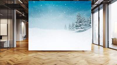 snow covered calm winter landscape at snowfall Wall mural