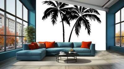 Palm tree silhouette. 2 palm trees isolated on white background. Vector illustration. for print, icon design, web, home decor, fashion, surface, graphic design Wall mural