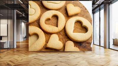 Preparing butter cookies for children with star and heart shapes. Wall mural