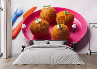 Traditional spanish croquettes tapas with avocado. Veggie tapa. Wall mural