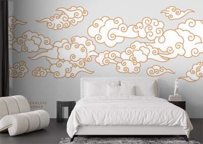 Seamless border with Chinese clouds different shapes. Template for oriental art decoration. Wall mural