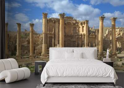 Ancient Jerash, ruins and colonnade of the Greco-Roman city of Gera at Jordan Wall mural