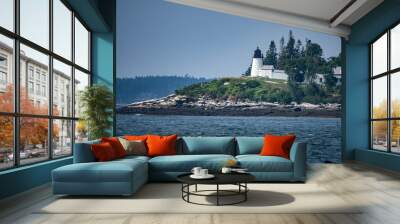 Burnt Island Lighthouse with blue sky background in Boothbay Harbor, Maine Wall mural