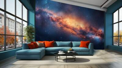 Space background, nebula with orange, yellow and blue glow through deep space Wall mural