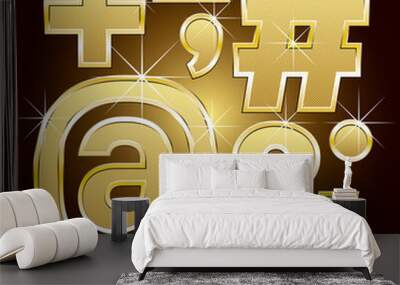 Golden Letters and Numbers Big and Small Wall mural