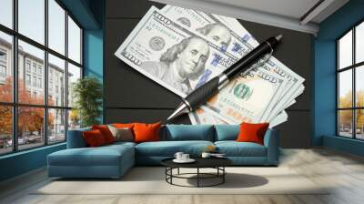 Heap of money and pen. Writer fee Wall mural