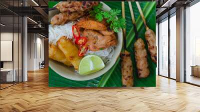 Bun thit nuong - Vietnamese grilled pork and rice noodles: It is a mix of vermicelli noodles, grilled pork, spring rolls, eaten along with vegetable and sour and sweet fish sauce. Wall mural