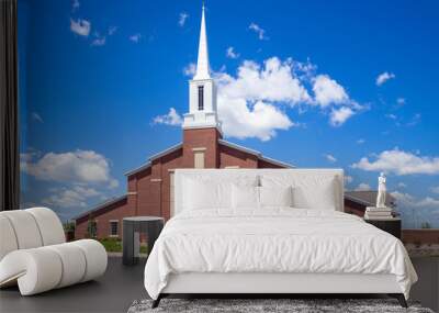 Mormon church against blue sky Wall mural