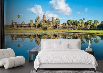 Famous khmer Angkor Wat temple in Cambodia with water reflection Wall mural