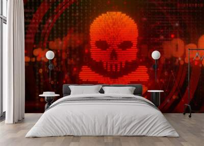 Skull, Hacker, Computer virus concept. Illustration of Abstract Skull sign with binary codes. Concept for online piracy, hacking. Wall mural