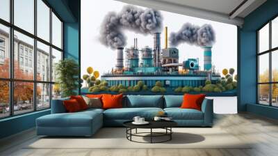 CO2 utilization, futuristic concept of CO2 reuse, isolated, white background, energy efficiency illustration Wall mural