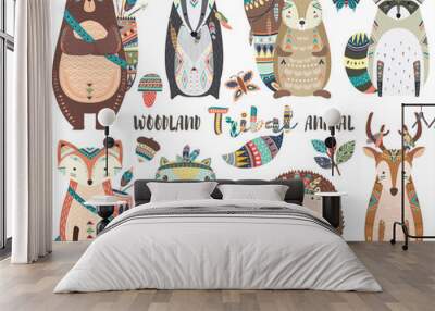 Cute Tribal Woodland Animal Elements Wall mural