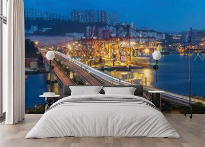 Cargo port and highway in Hong Kong city Wall mural