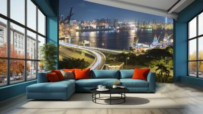 Cargo Port and Highway in Hong Kong city Wall mural