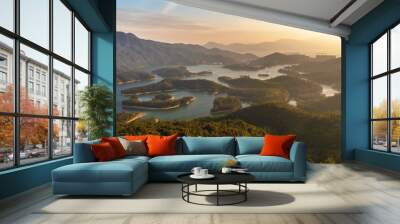 Idyllic landscape of Tai Lam Chung reservoir in Hong Kong Wall mural