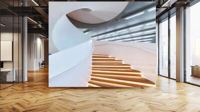 Interior view of modern spiral staircase. Contemporary architecture abstract background Wall mural