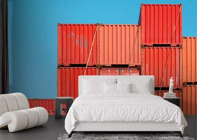 Lots of Colorful Cargo Containers. Industrial Background. Wall mural