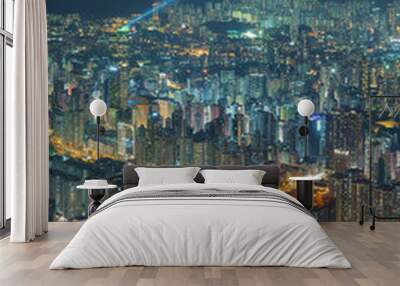 Night scene of aerial view of downtown district of Hong Kong city Wall mural