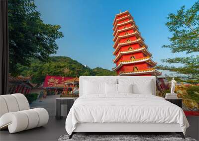 Pagoda and buddha sculpture of Ten Thousand Buddhas Monastery in Hong Kong Wall mural