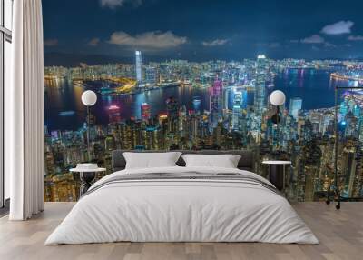 Victoria Harbor of Hong Kong city at night Wall mural