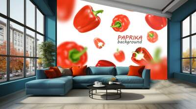 Isolated flying vegetables. Falling sweet red paprika isolated on white background. Realistic vector, 3d illustration Wall mural