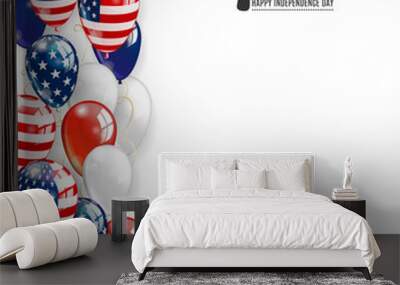 Patriotic border of multicolored balloons. 4 July Independence Day background. Vector realistic balloons Wall mural