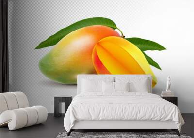 Two fresh realistic mango fruit on a transparent background Wall mural