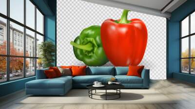 Vector realistic illustration of sweet pepper. 3d Vegetables red and green on a transparent background Wall mural