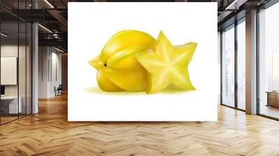 Vector realistic illustration two carambolas - starfruits isolated on white background, 3d Wall mural