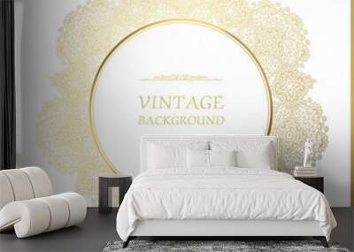 Vintage background, ornamental round frame, vector gold label template. Golden frame on white background. Wall mural