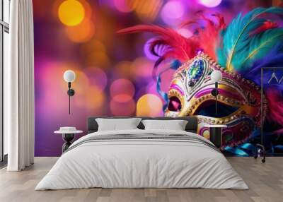 Mardi Gras Mask In Bokeh Effect Wall mural