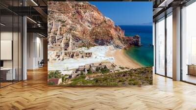 Abandoned sulfur mines beach, Milos island, Cyclades, Greece Wall mural