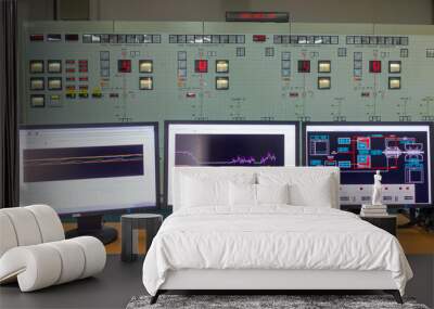 Monitors in a control room of a natural gas power plant Wall mural