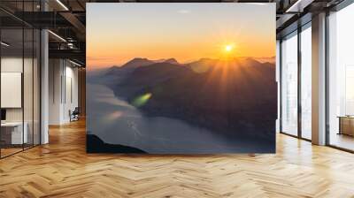 Sunset over the Mountains with Lens Flare Wall mural