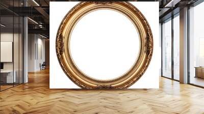 Antique gold circle frame photo with empty blank canvas. PNG cut out Isolated on transparent background Wall mural